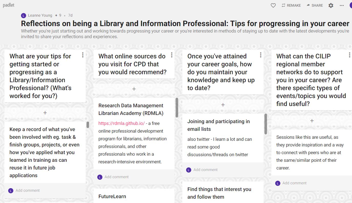 Screenshot of padlet with CPD quetsions