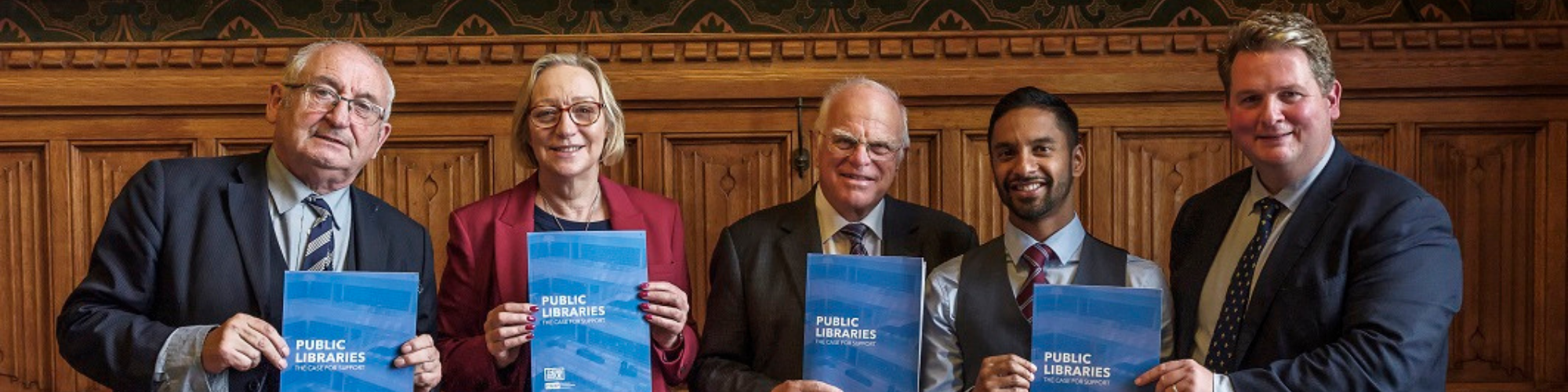 From left to right The Lord Bird, Gill Furniss MP, Lord Graham Tope CBE, CILIP Library Champion Bobby Seagull and CILIP CEO Nick Poole at the launch of Public Libraries, The Case for Support at the Houses of Parliament
