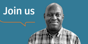 Banner with black man and Join us