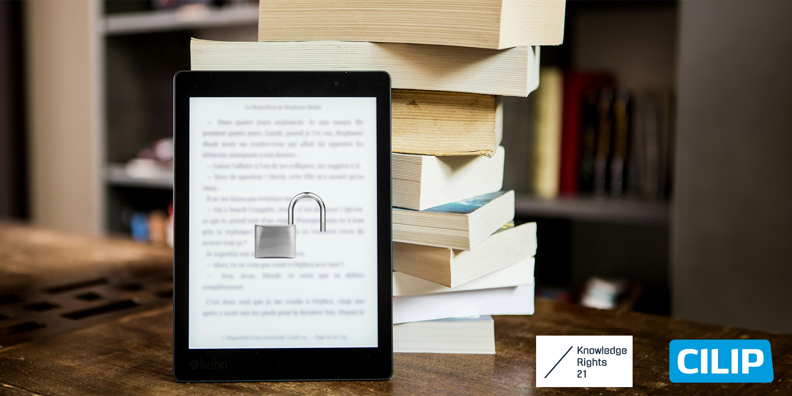 banner image showing an ebook propped up against some books with CILIP and KR21 logos