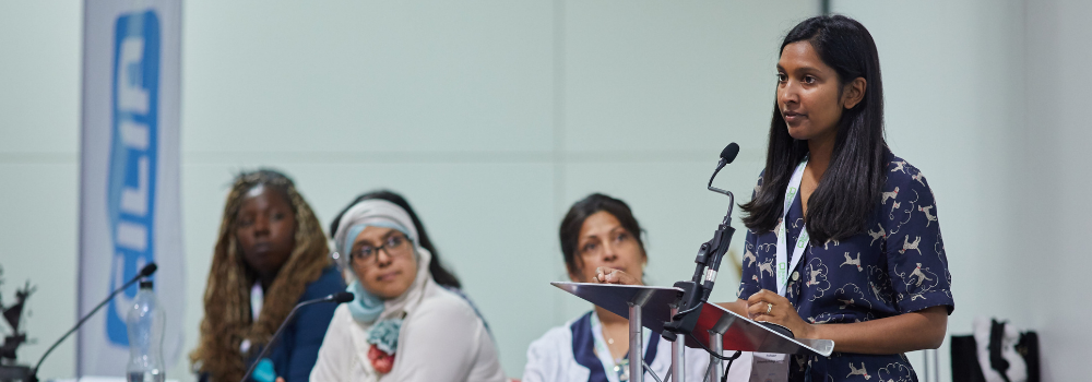 Melanie Ramdarshan speaking at the Diversity, books and reading panel during the 2019 CILIP Conference