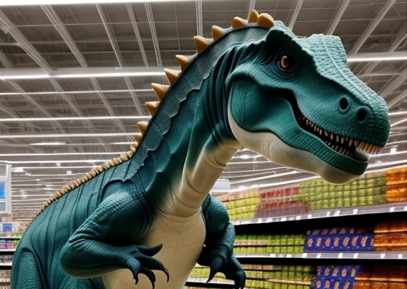 AI generated Dinosaur in Supermarket