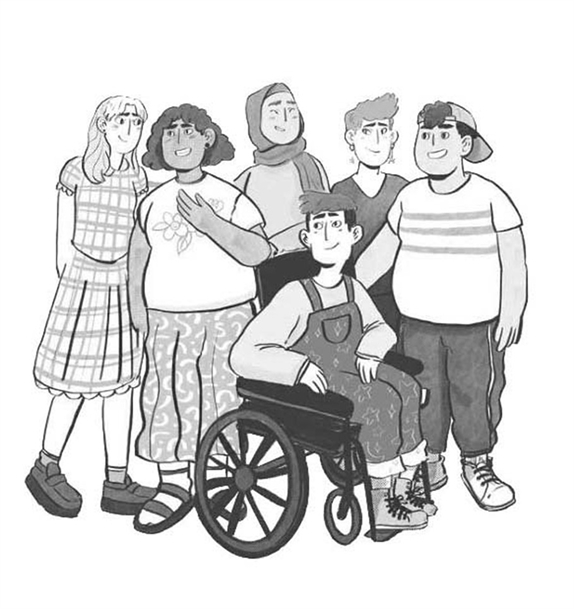 Illustration of group of young people