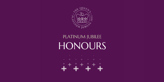 Purple background with the Queen's Platinum Jubilee 2022 and image of a crown with 70 on top