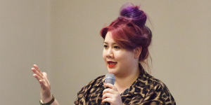 Hong-Anh Nguyen speaking at the 2018 CILIP Conference