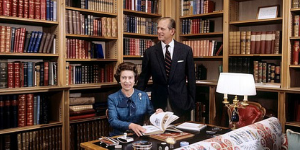 HM Queen and Prince Philip pictured in Balmoral Library in 1976