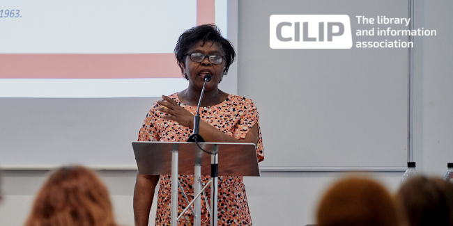 Shirley Yearwood-Jackman speaking at CILIP conference