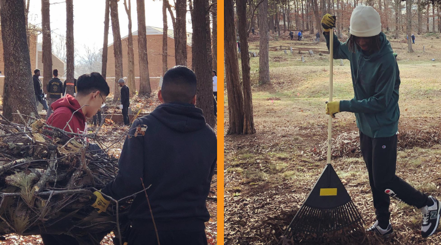 Students performing community service