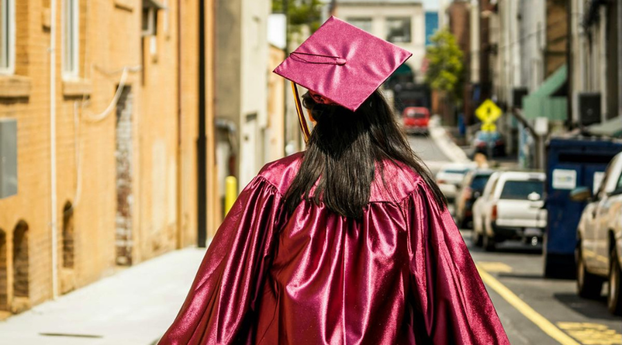 College grad from behind