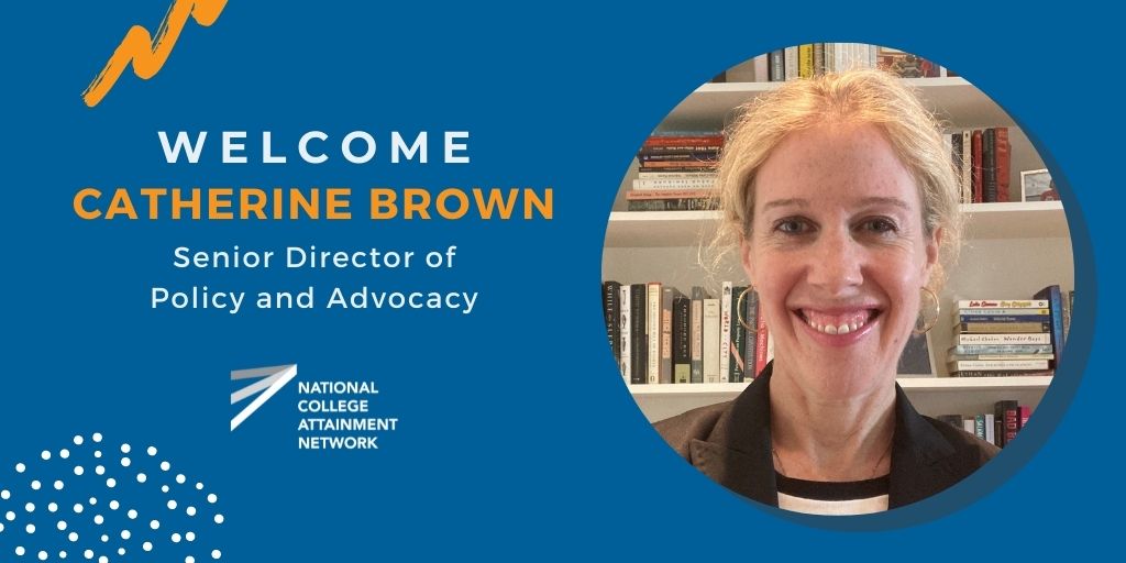 Text that reads: 'Welcome Catherine Brown, Senior Director of Policy and Advocacy,' plus a headshot of Catherine Brown