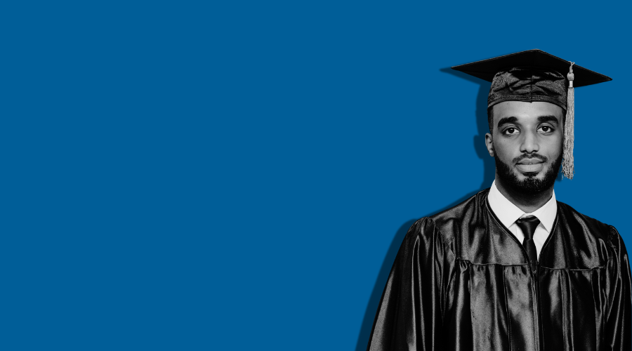 Black male student on a blue background