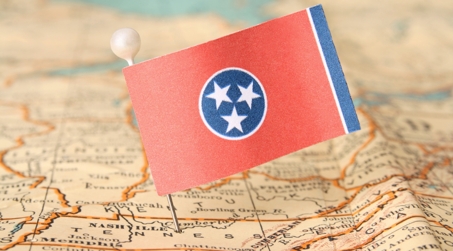 Flag of Tennessee on a map