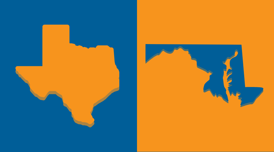 Maps of Texas and Maryland