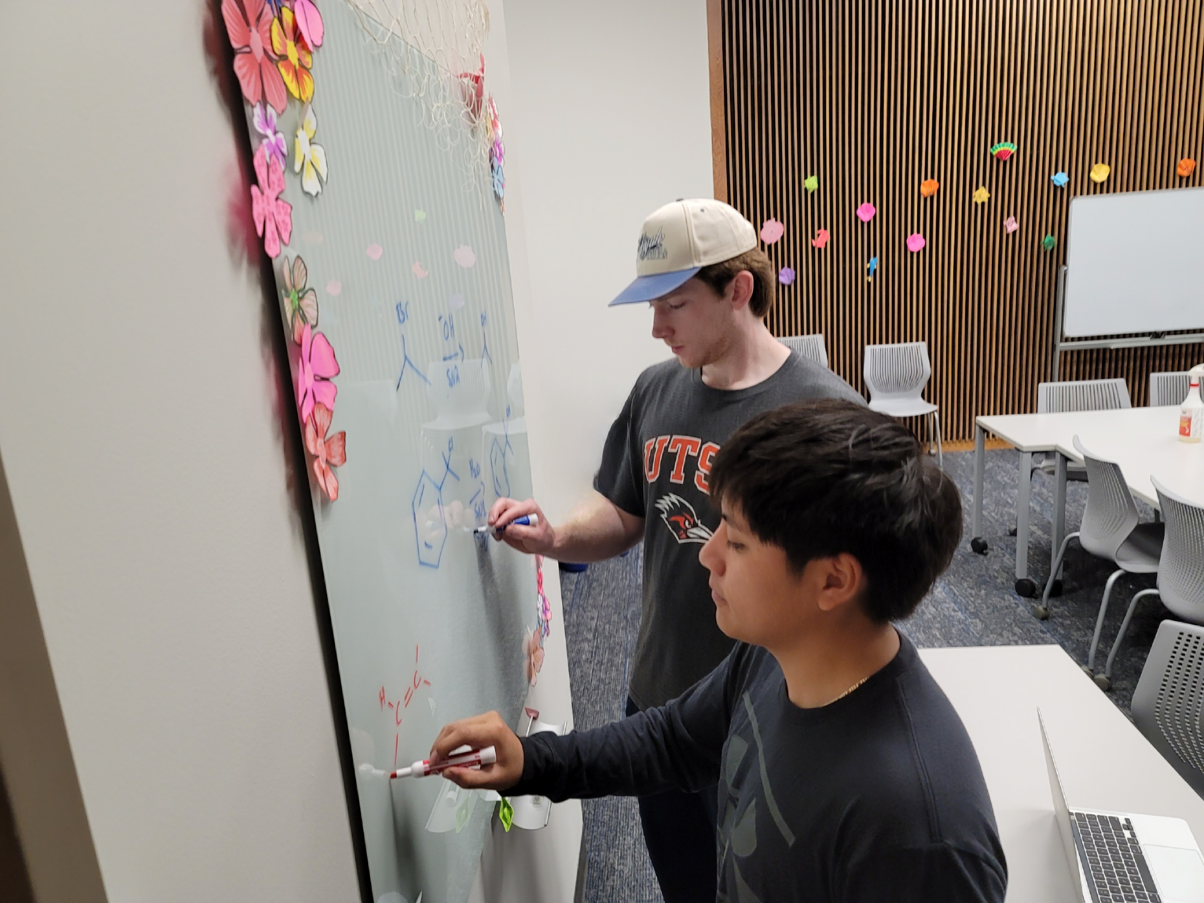 A tutor and a student work on a whiteboard