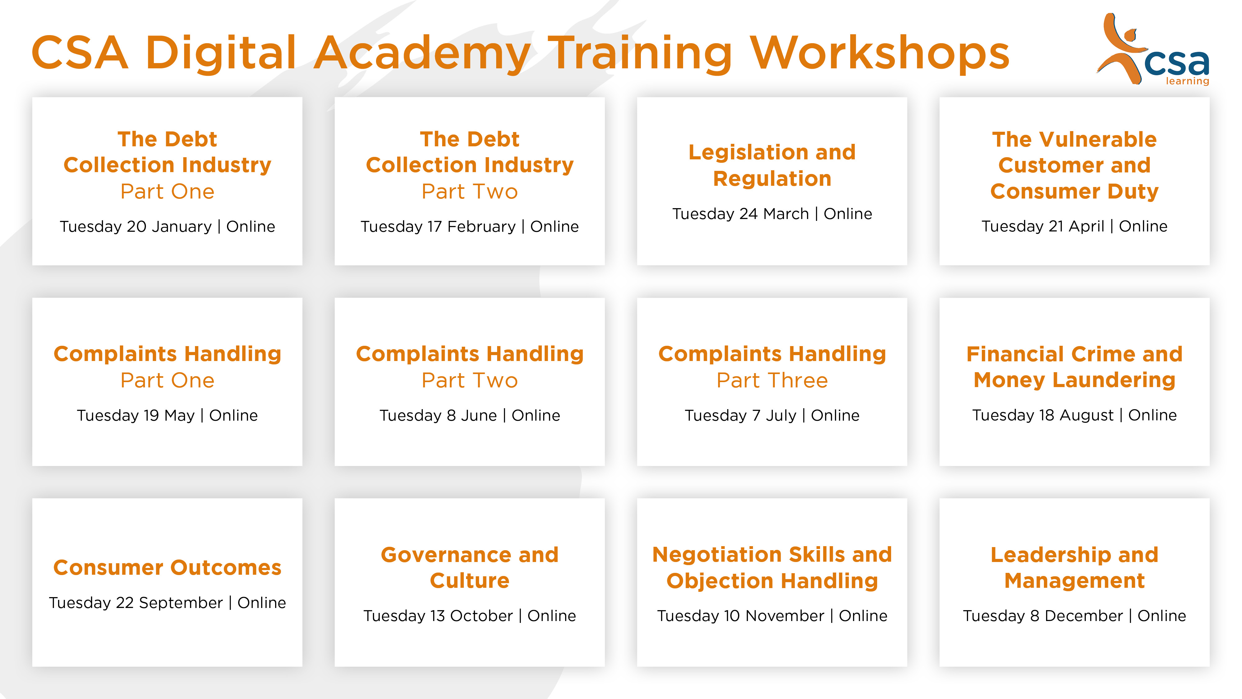 CSA Training Workshop Schedule