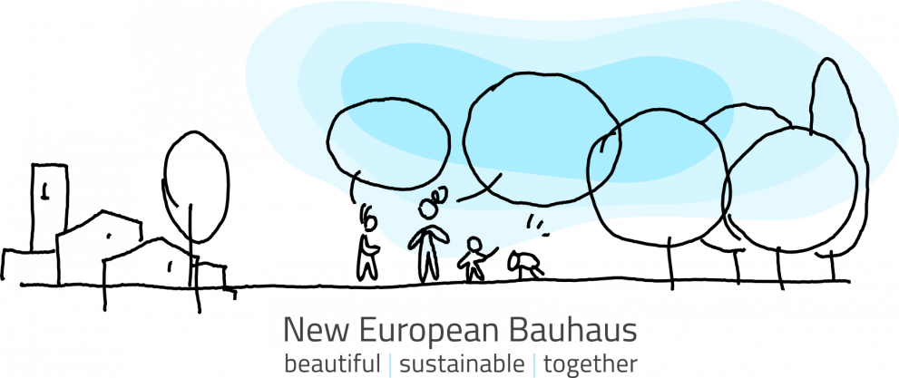 Logo of the Neu European Bauhaus Initiative that ELIA is part of.