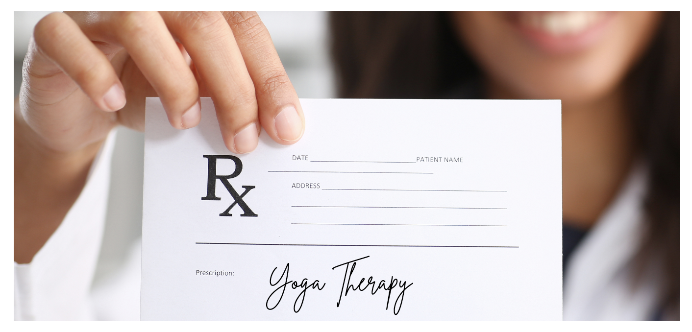 Prescription pad with the words yoga therapy