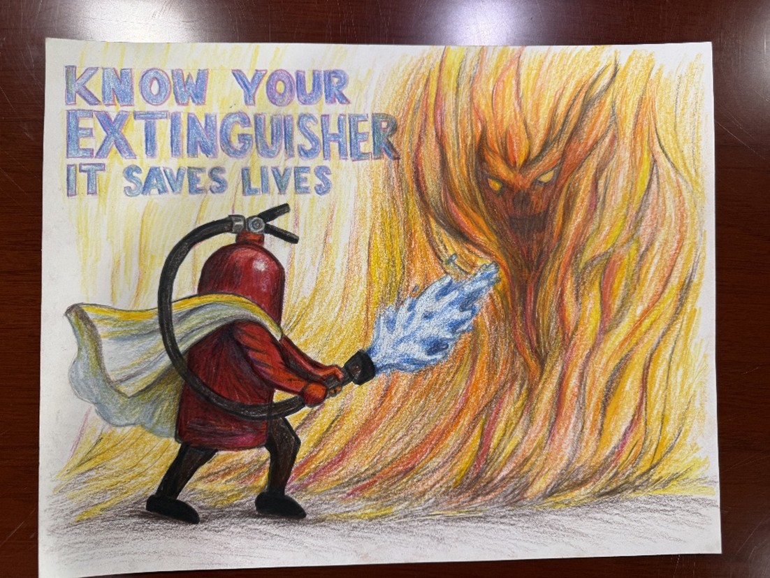 A drawing of a fire extinguisher AI-generated content may be incorrect.