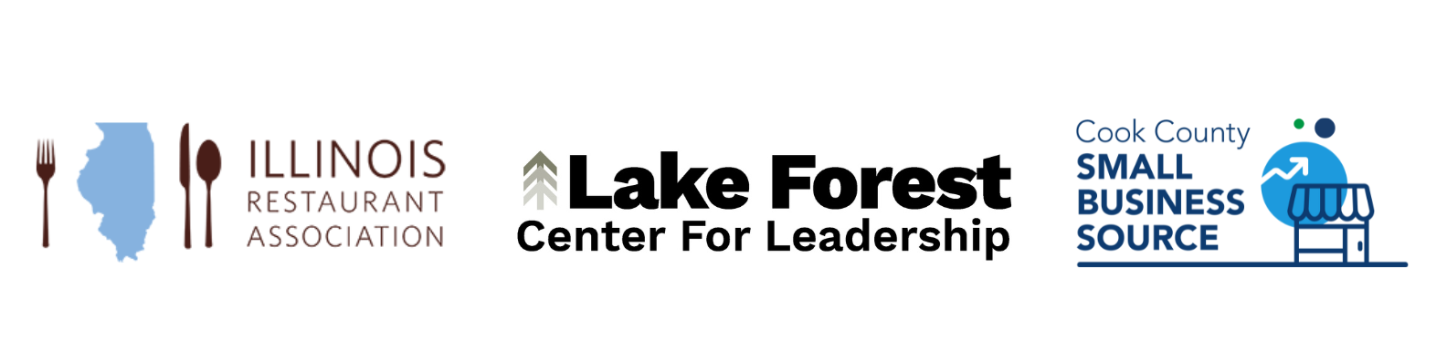 Banner with the IRA, Lake Forest Center for Leadership, and Cook County Small Business Source logos