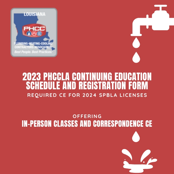 Register today for your 2023 Continuing Education Class! Plumbing