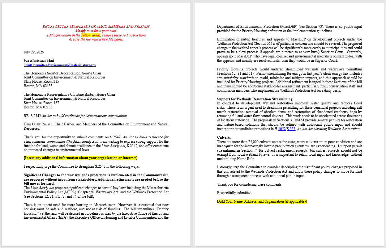 Comment Letter Examples Submit Comments on Mass Ready Act - Massachusetts Association of ...