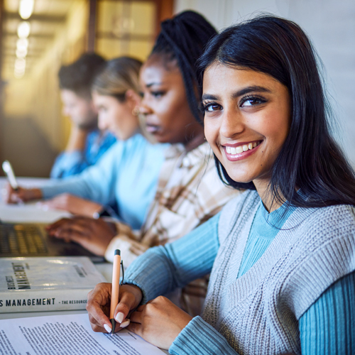 Diverse group of students in a business management course.