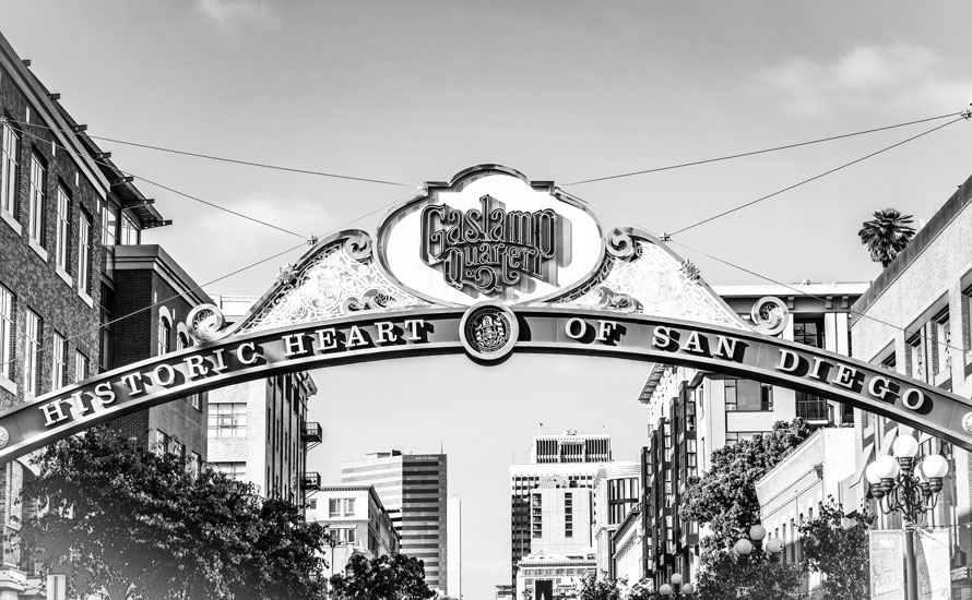 Historic Heart of San Diego sign in the Gaslamp Quarter.