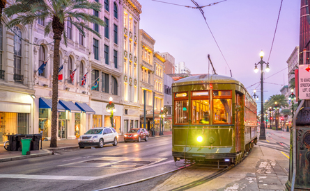 New Orleans city street in late evening.