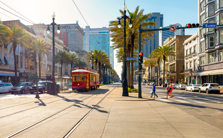Busy New Orleans city street.