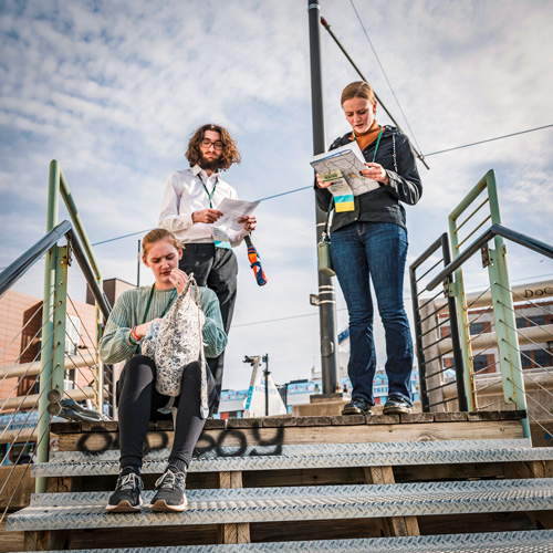 Group of students participating in the City as Text Explorations in Kansas City.