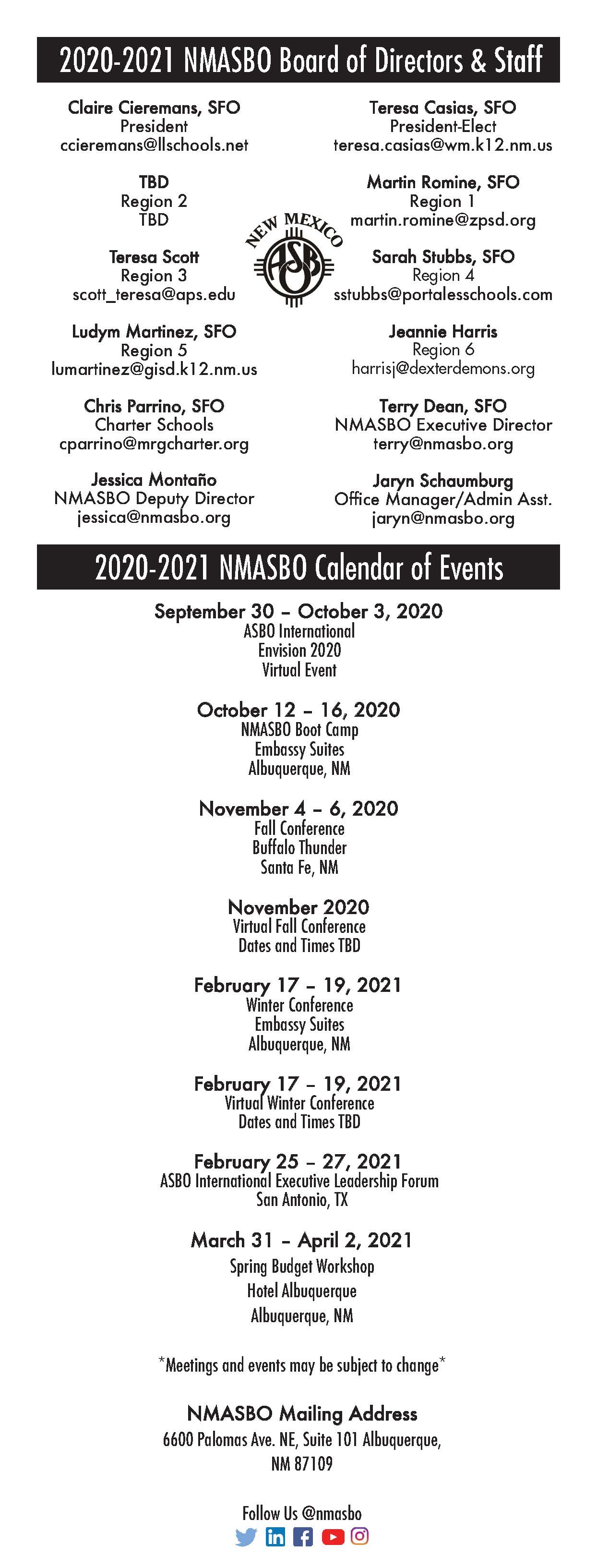 Community Calendar New Mexico Association Of School Business Officials