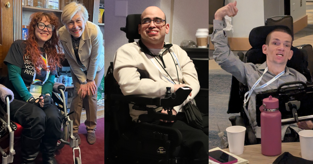 A collage of three photographs from Disability Policy Seminar