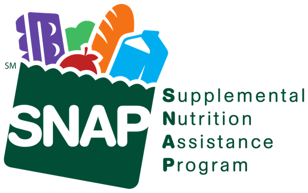 Multicolor logo of grocery bagged items next to green text that says Supplemental Nutrition Assistance Program