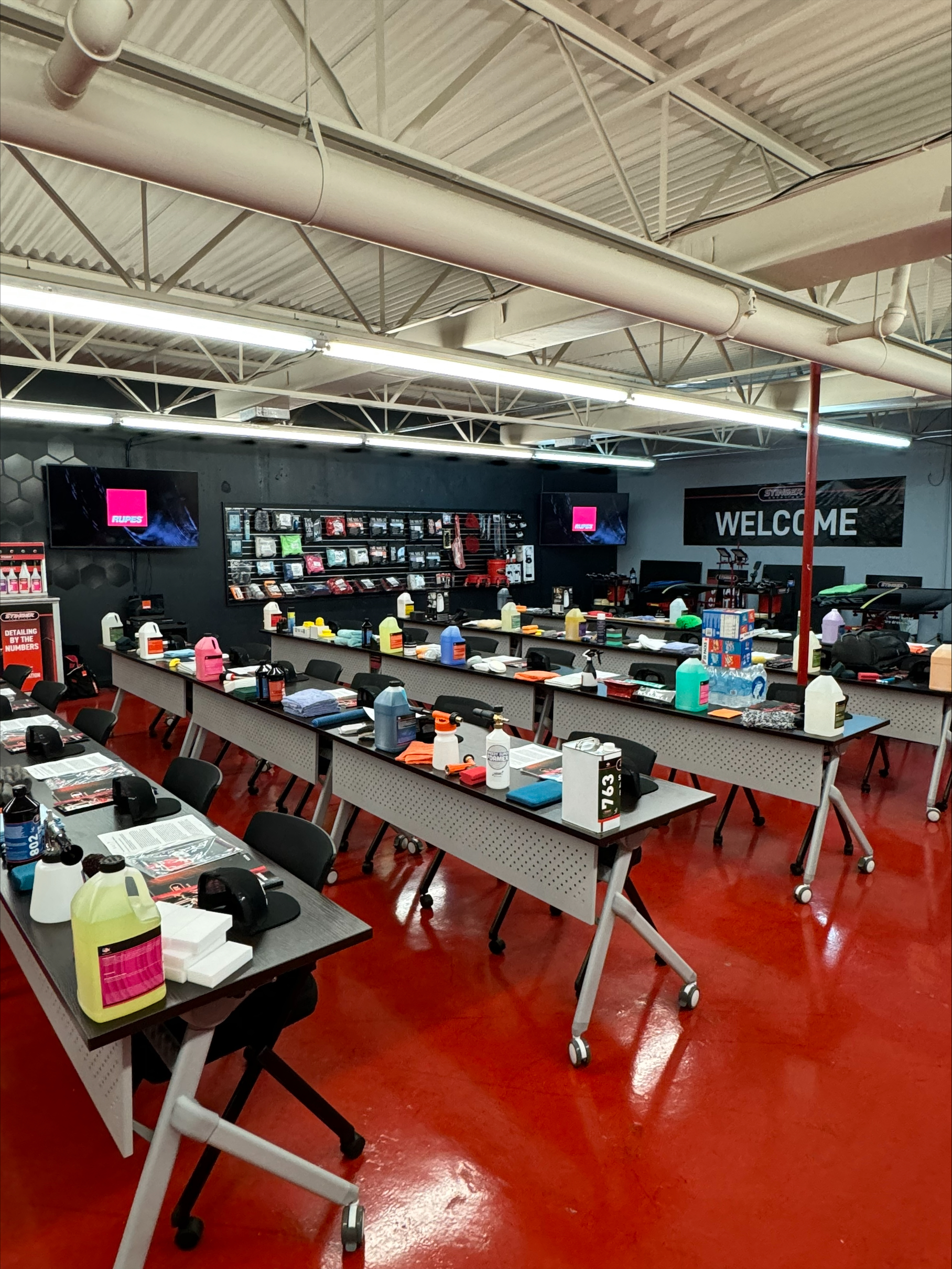 Photo of desks set with different chemicals and equipment