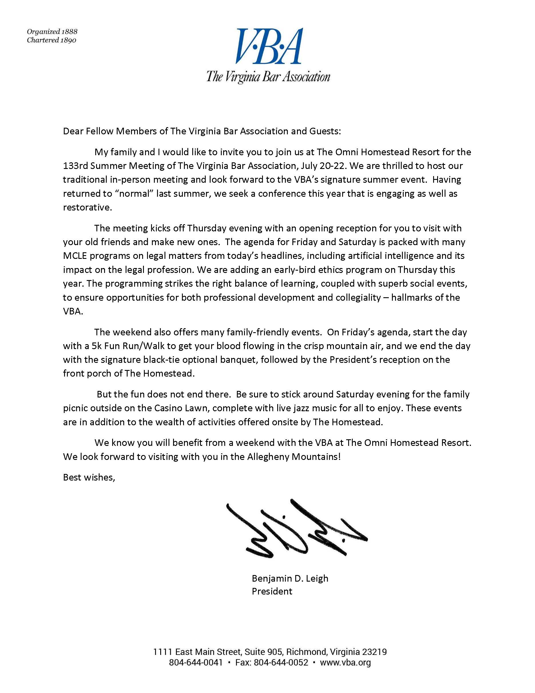 133rd Summer Meeting The Virginia Bar Association