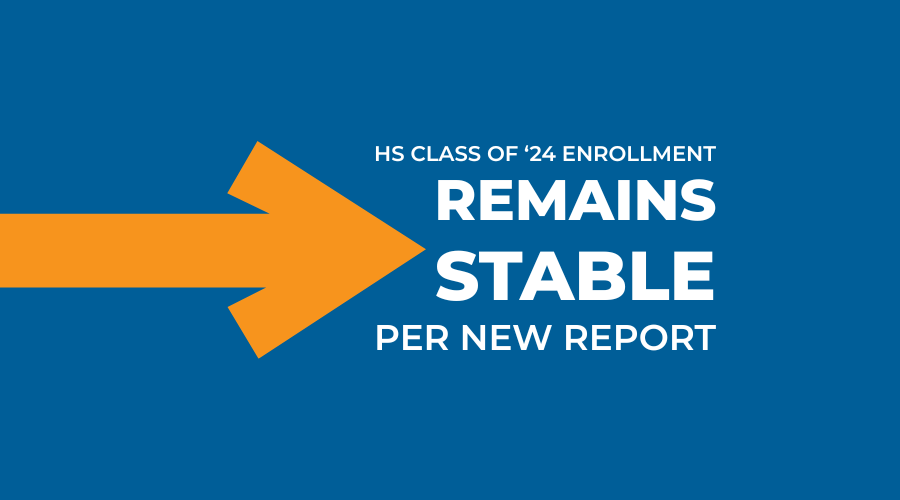 Student in graduation robes in an orange circle on a blue background